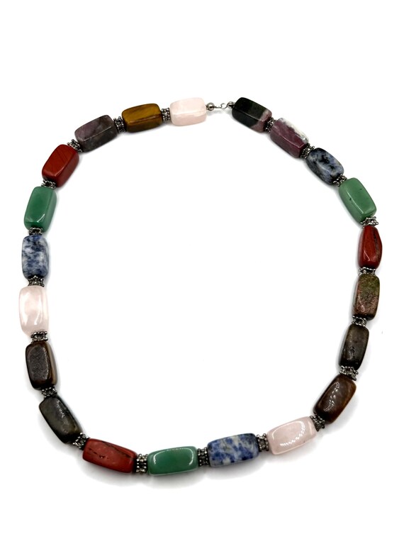 19” Multi Gemstone Chunky Rectangular Bead Neckla… - image 8