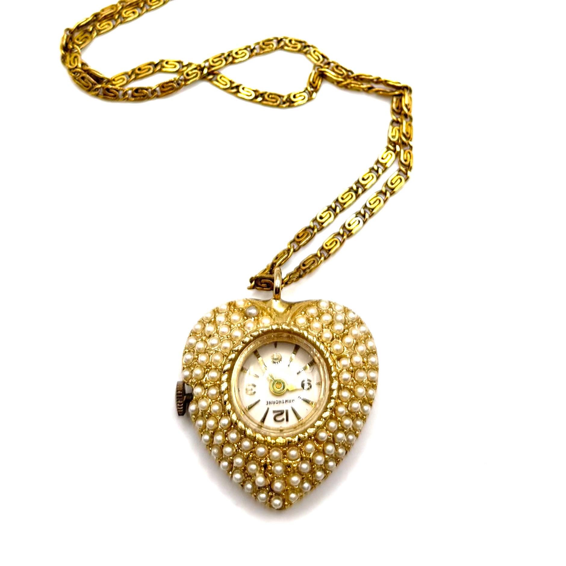 Hawthorne Pendant Watch VINTAGE PENDANT HAWTHORNE WATCH, WORKS WHITE GOLD COLORED  main image 4