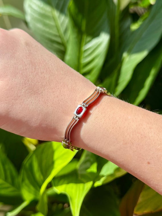 925 Sterling Silver Multicolor Stone Wave Link Te… - image 2