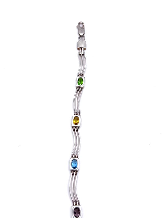 925 Sterling Silver Multicolor Stone Wave Link Te… - image 8