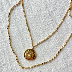 Gold Ton Doppel Strang Medaillon mit Blumenmuster Halskette 18 &quot;