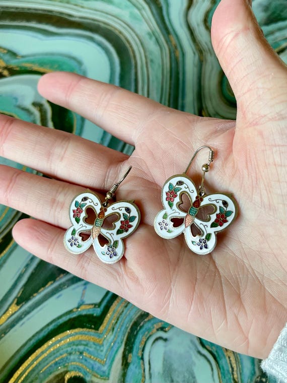Orecchini pendenti vintage a forma di farfalla in argento puro