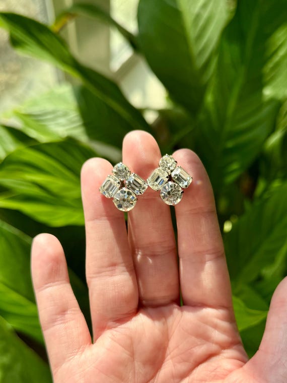 Coro Signed Rhinestone Scew Back Silver Tone Earr… - image 3