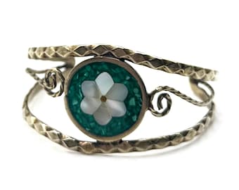 アクセサリー vintage turquoise silver925 bangle Vintage Mexico Mexican Alpaca Silver Turquoise Mosaic Inlay Bangle