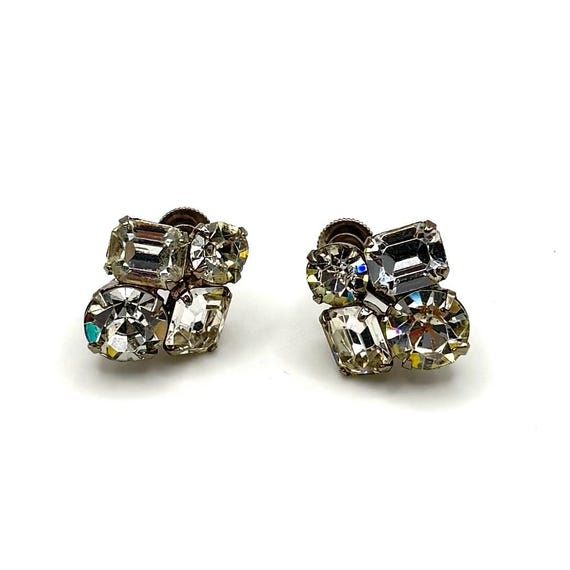 Coro Signed Rhinestone Scew Back Silver Tone Earr… - image 4