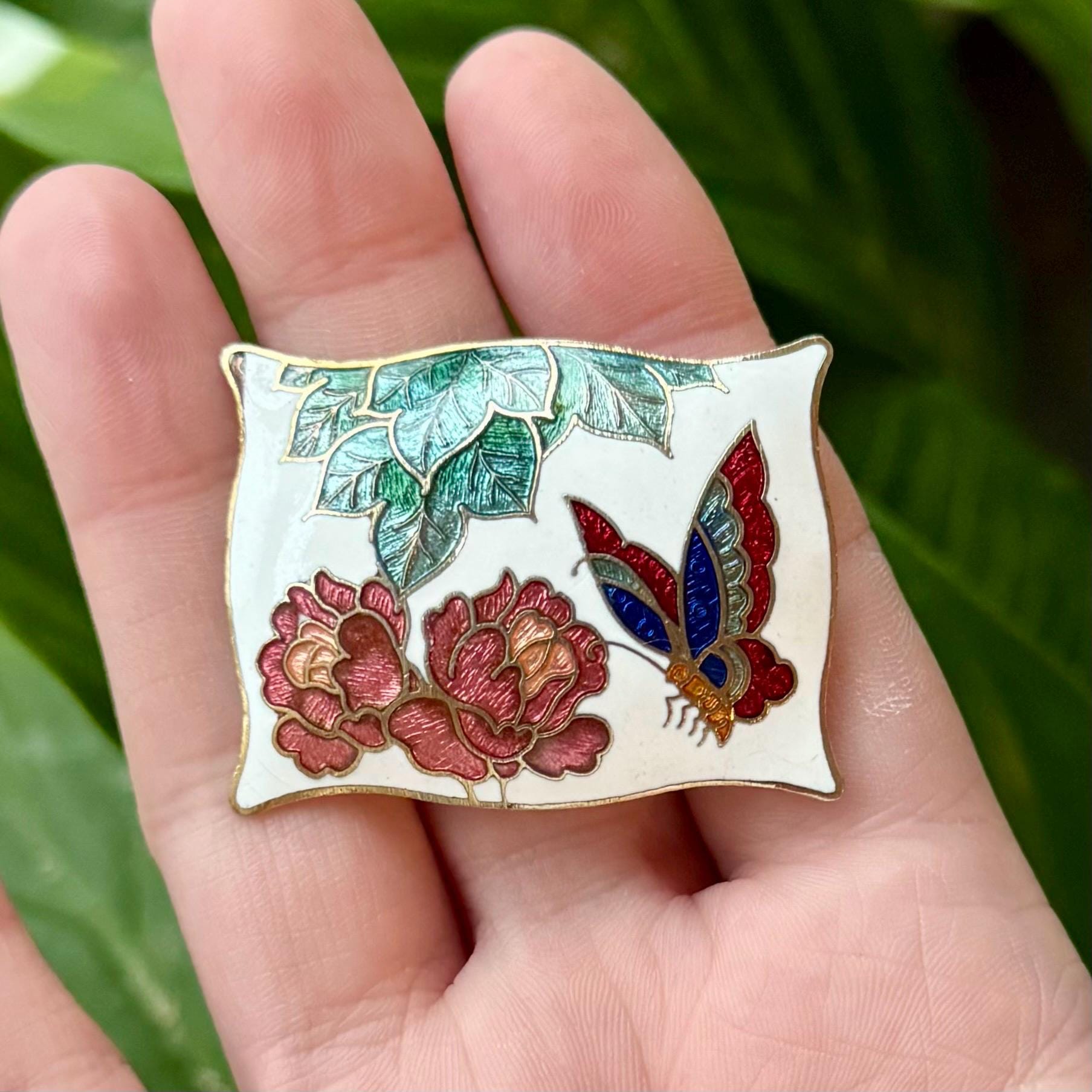 Vintage Cloisonné Butterfly Floral Belt Buckle Vintage Cloisonne Butterfly Floral Belt Buckle Enamel Metal  main image 2