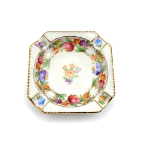 Vintage Miniature Schumann Bavaria German Ashtray Trinket Dish “Empress Dresden Flowers”