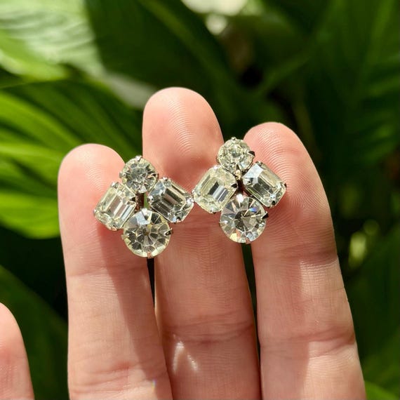 Coro Signed Rhinestone Scew Back Silver Tone Earr… - image 1