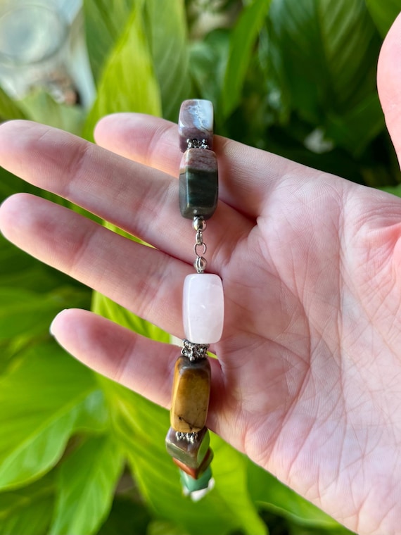 19” Multi Gemstone Chunky Rectangular Bead Neckla… - image 11