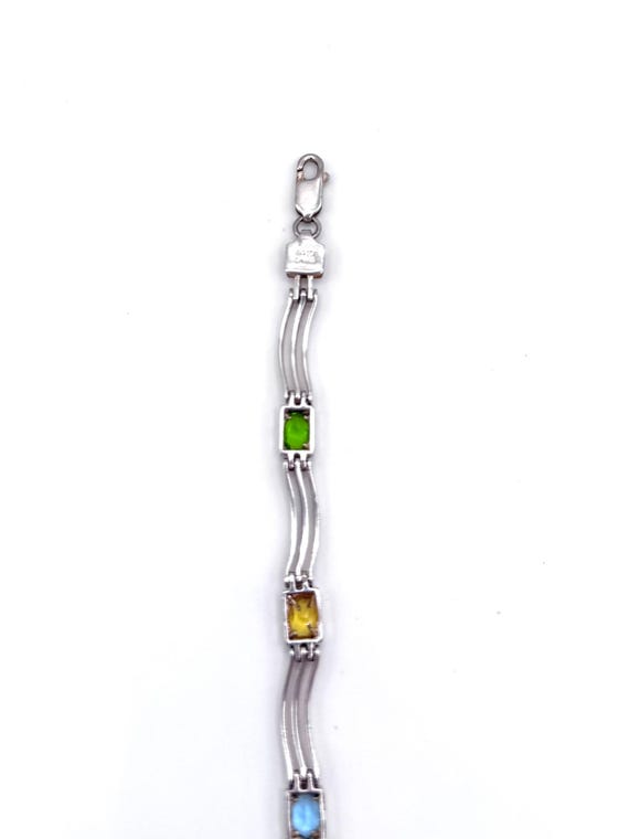 925 Sterling Silver Multicolor Stone Wave Link Te… - image 9
