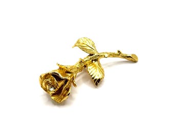 Vintage kleine gebürstet texturierte Gold Ton detaillierte Rose Brosche mit Strass-Mitte
