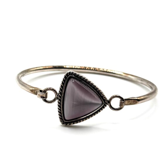 Vintage Silver Tone Bangle: Lilac Cat's Eye, Twis… - image 2
