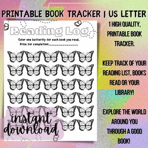Printable Book Log Reading Tracker Butterfly Reading Log - Etsy