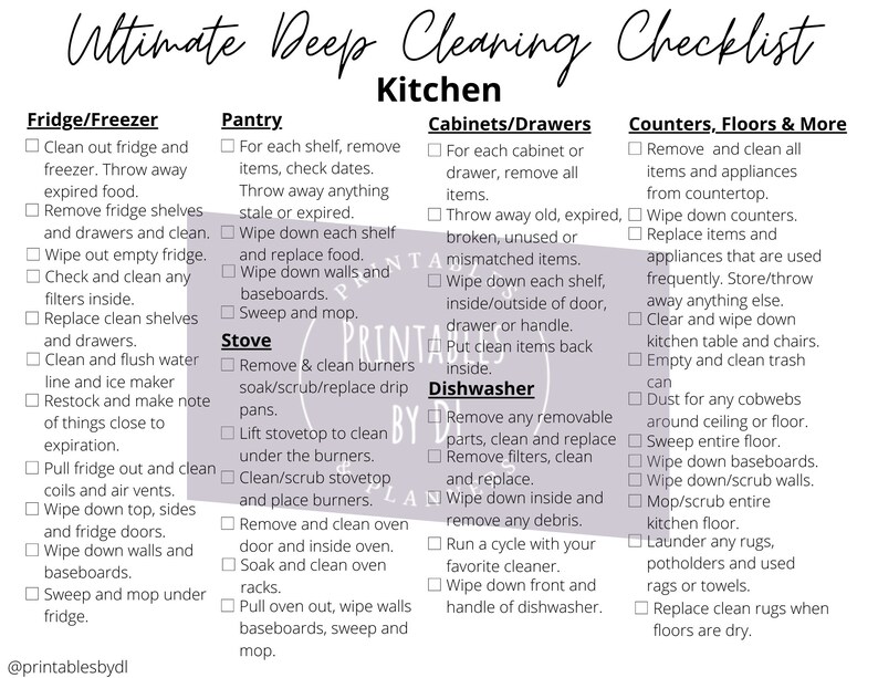 Deep Cleaning Checklist Printable Bundle | Bathroom &amp; Kitchen Spring ...
