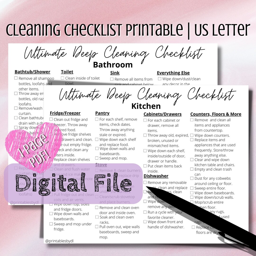 Deep Cleaning Checklist Printable Bundle Bathroom &amp; Kitchen - Etsy