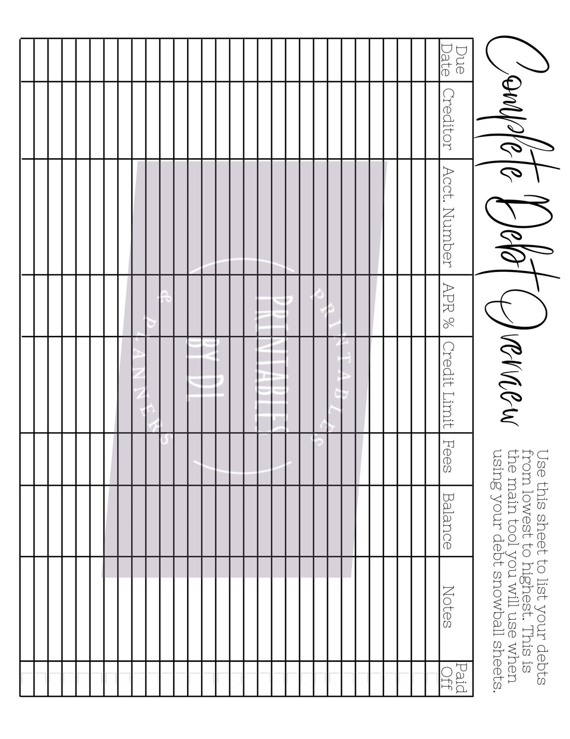 Complete Debt Overview Printable Worksheet | Instant Download - Etsy