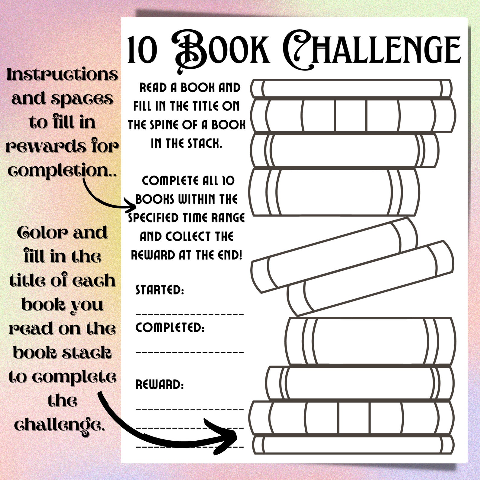 10 Book Challenge Printable Book Log Reading Tracker | Book Stack ...