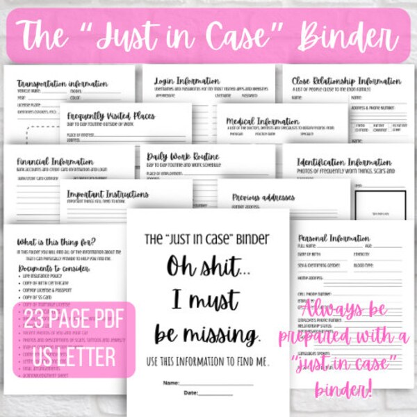 Oh Shit, I Must Be Missing Binder Printables | Emergency Binder Printables 23 pgs | Instant Download