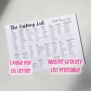 Thefucking List Master Einkaufsliste Printable mit geteilten Abschnitten | Sofort Download