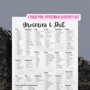 Groceries & Shit Master Grocery List Printable mit unterteilten Abschnitten | Sofort Download