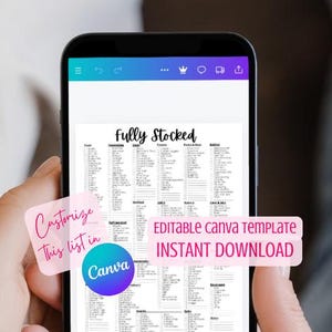 Bearbeitbare, vollständig gefüllte Master-Einkaufsliste Canva-Vorlage | Sofort Download