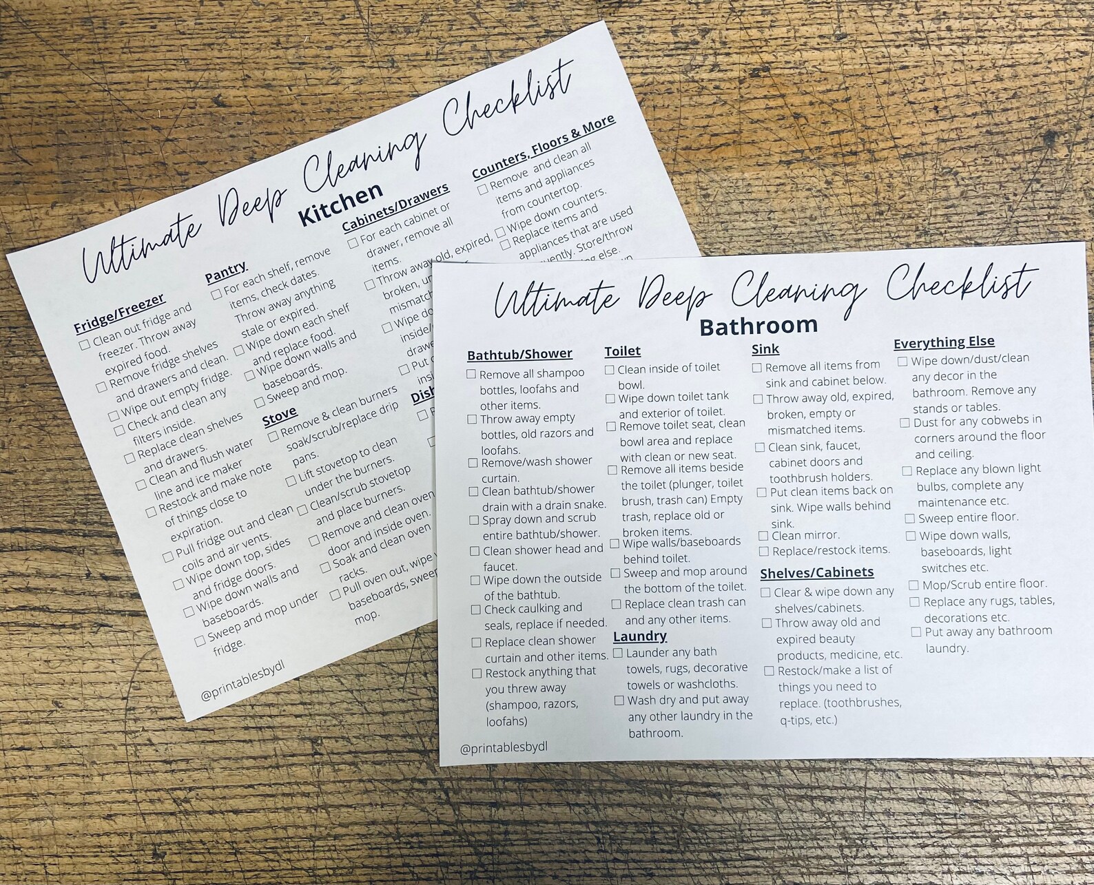 Deep Cleaning Checklist Printable Bundle | Bathroom &amp; Kitchen Spring ...