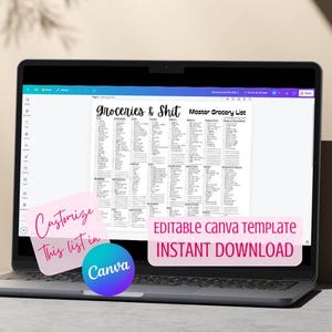 Bearbeitbare Master-Einkaufsliste Canva Template ""Lebensmittel & Scheiße"" | Sofort Download