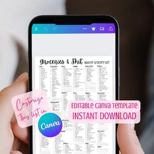 Bearbeitbare Lebensmittel & Shit Master-Lebensmittelgeschäftliste Canva-Vorlage | Sofort Download