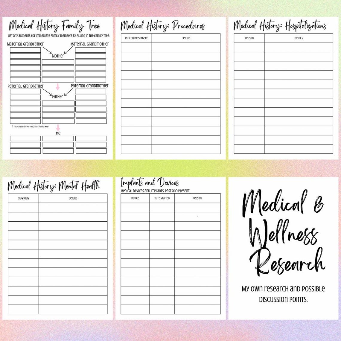 Health Tracking Worksheets | Medical Binder Editable Canva Template ...