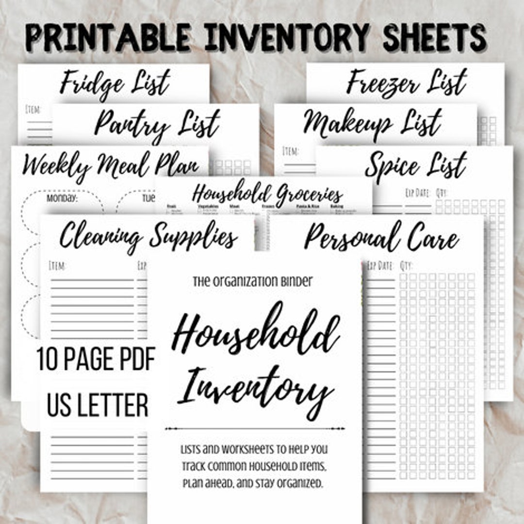 Household Inventory Printable Checklists 10 Pages | Instant Download - Etsy