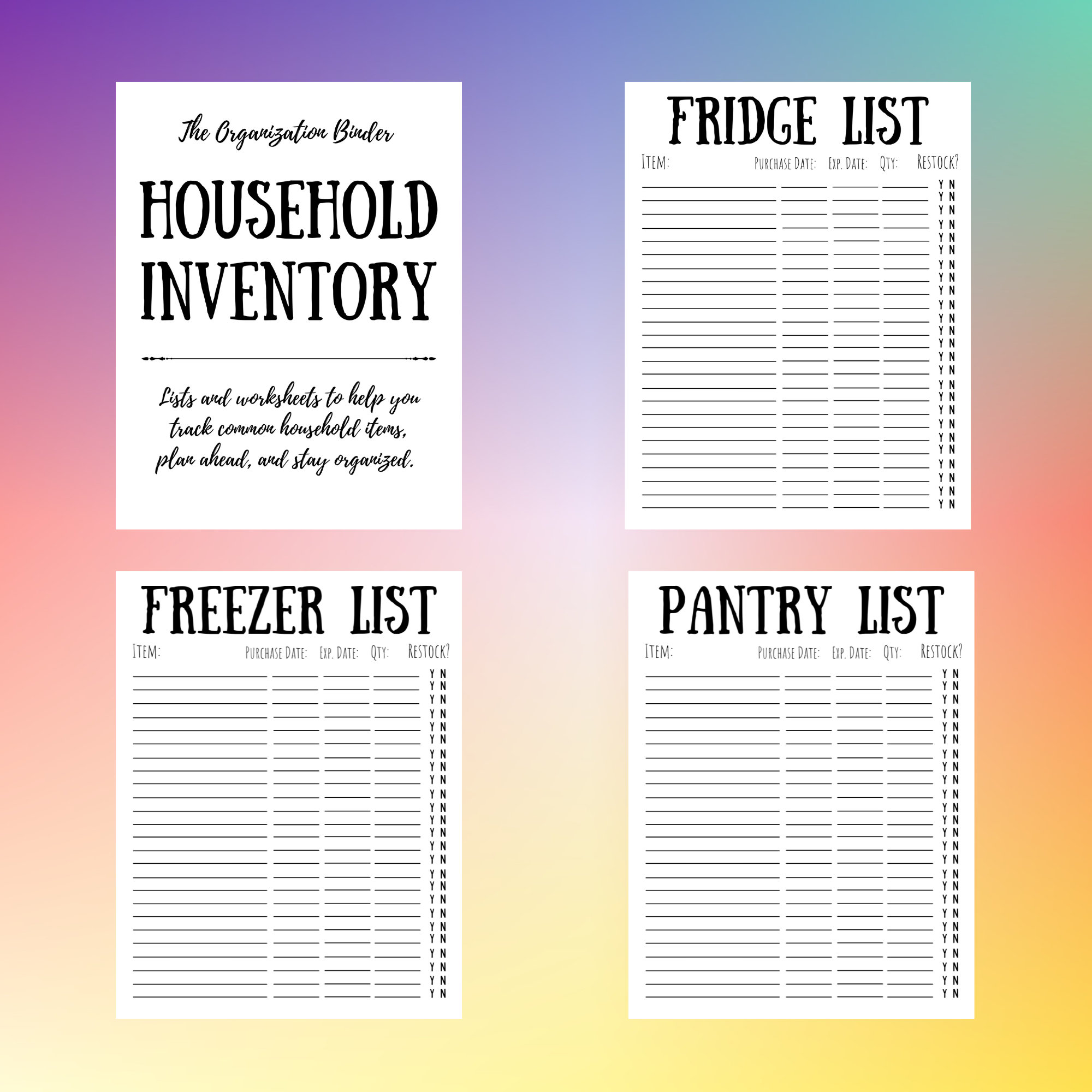 Household Inventory Printable Checklists 10 Pages Instant Download - Etsy