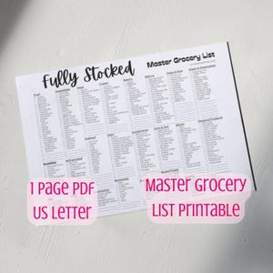 Vollständig bestückt Master Grocery List Printable mit geteilten Abschnitten | Sofort Download