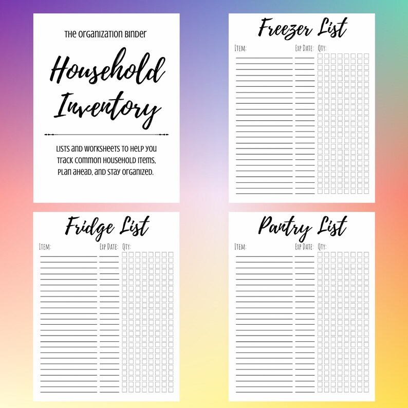 Household Inventory Printable Checklists 10 Pages Instant Download - Etsy