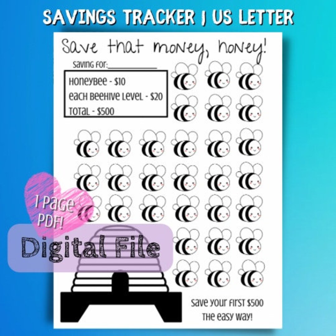 Bee Money Challenge Printable Bundle Savings Tracker Worksheets Instant ...
