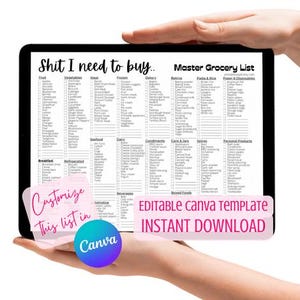 Bearbeitbare Master-Einkaufsliste Canva Vorlage ""Shit Ihave toBuy"" | Sofort Download
