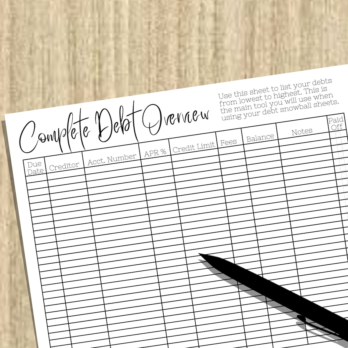 Complete Debt Overview Printable Instant Download | Etsy