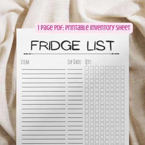 Refrigerator Inventory List With Expiration Dates Printable Worksheet Instant Download - Etsy