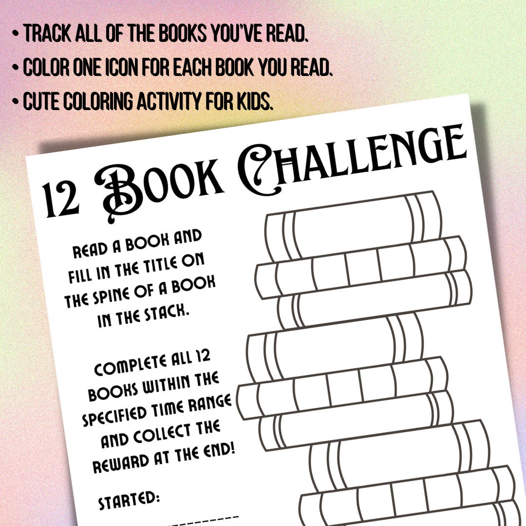 12 Book Challenge Printable Book Log Reading Tracker Book Stack Reading Log Instant Download Etsy