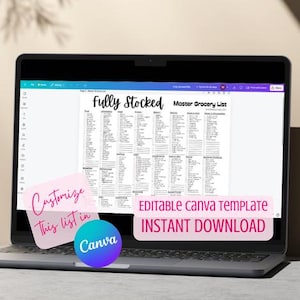 Bearbeitbare, vollständig gefüllte Master-Lebensmittelgeschäftliste Canva-Vorlage und druckbare | Sofort Download