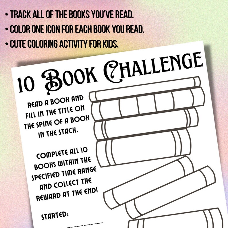 10 Book Challenge Printable Book Log Reading Tracker | Book Stack ...