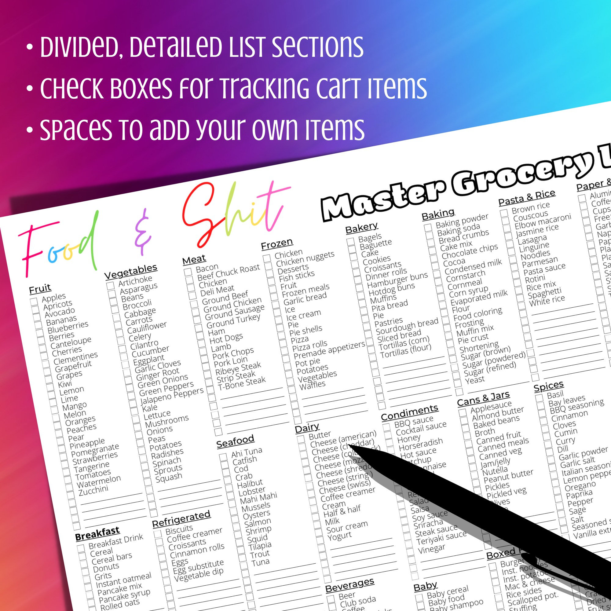 Printable Master Grocery List 2 Page Spread