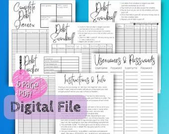 Finance Tracking Worksheets | Debt Snowball Tracker 6 pg Printable Bundle | Instant Download