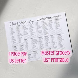 Ich liebe Shopping Master Grocery List Printable mit geteilten Abschnitten | Sofort Download