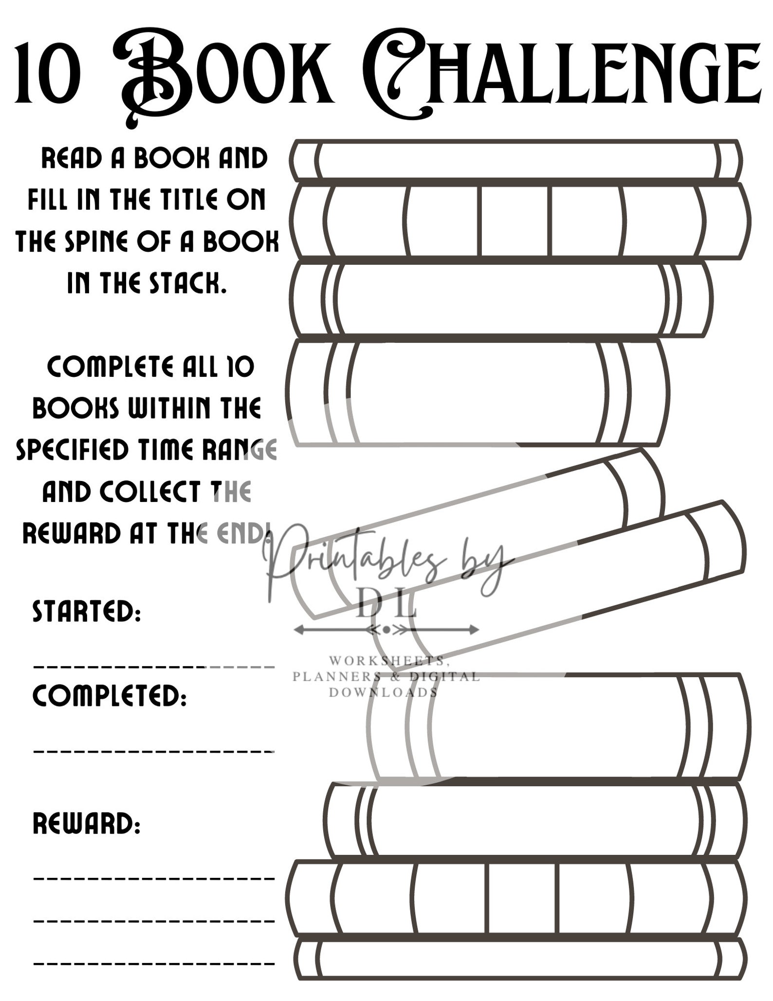 10 Book Challenge Printable Book Log Reading Tracker | Book Stack ...