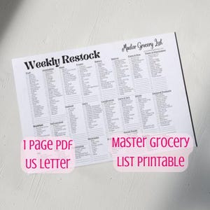 Wöchentliche Restock Master Einkaufsliste Printable mit geteilten Abschnitten | Sofort Download
