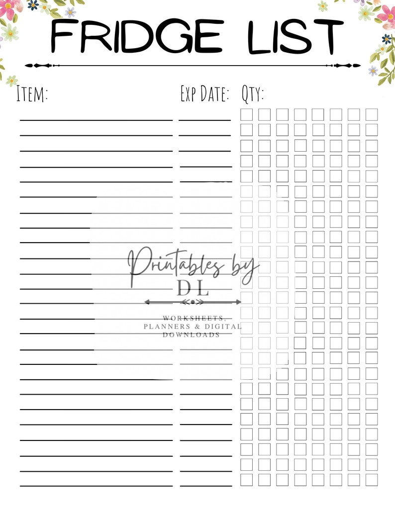 Refrigerator Inventory List With Expiration Dates Printable Etsy