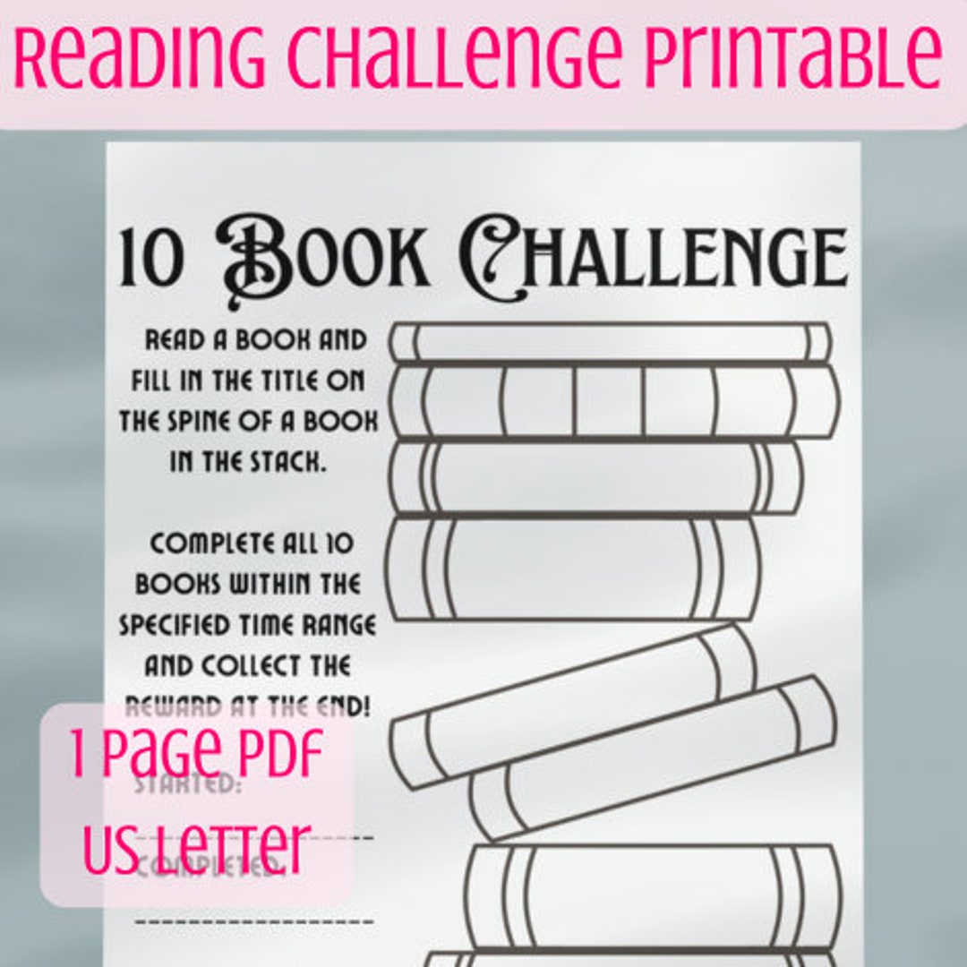 10 Book Challenge Printable Book Log Reading Tracker | Book Stack ...