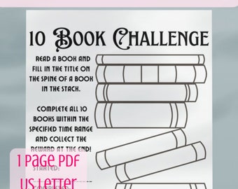 10 Book Challenge Printable Book Log Reading Tracker | Book Stack Reading Log | Instant Download