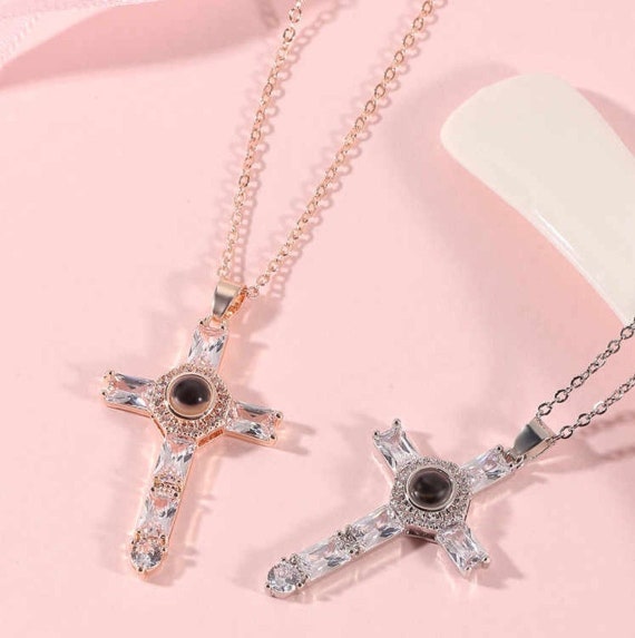 Lords Prayer Crystal Cross Necklace, Crystal Cross Necklace, Cross Prayer Projection Necklace, Crucifix Necklace, Christmas Gift for Mom