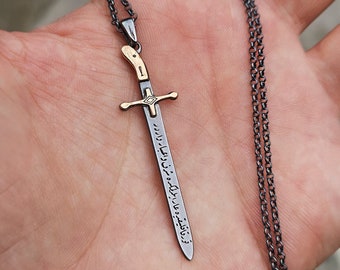 Sword of Prophet Muhammad, 925 Sterling Silver, Silver Handmade Zulfikar Necklace, Black Plated Necklace for Men, Personalized Jewelry